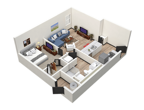 Floor plan for 1 bed, 1 bath, 552 sqft